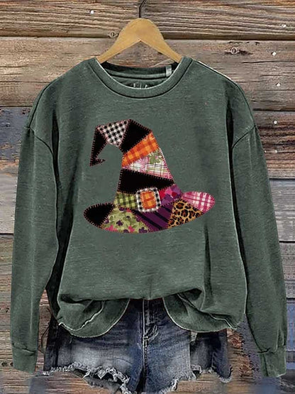 Women's Halloween Witch Hat Print Casual Sweatshirt