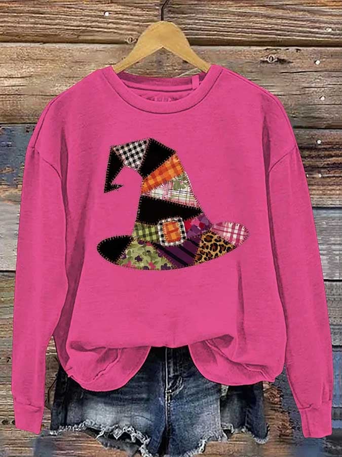 Women's Halloween Witch Hat Print Casual Sweatshirt