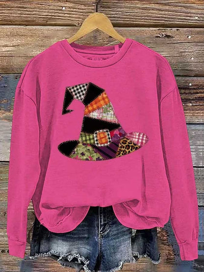 Women's Halloween Witch Hat Print Casual Sweatshirt