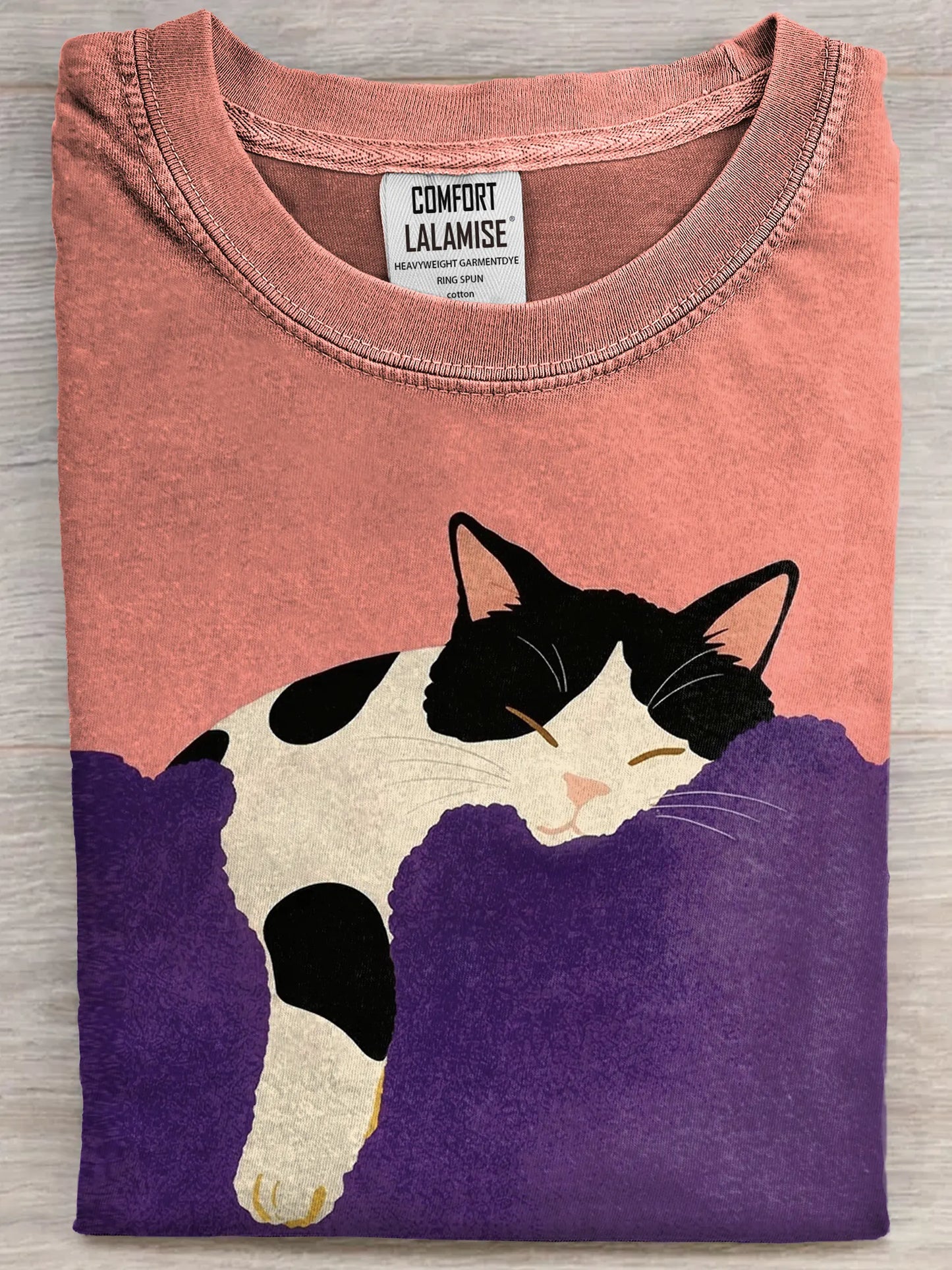 Funny Retro Cute Sleeping Cat Art Print Casual Cotton Short Sleeve T-shirt