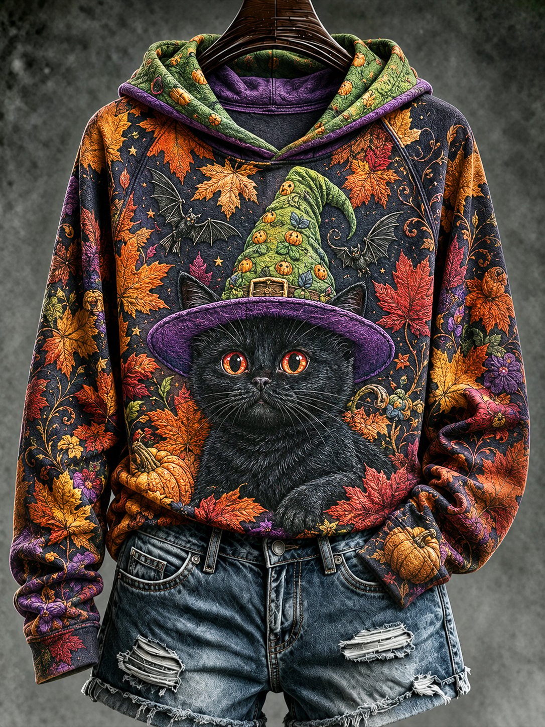 Women's Autumn Halloween Black Cat Hoodie