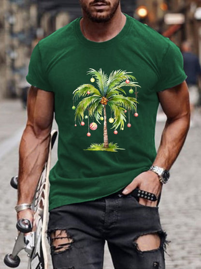 Men's Casual Christmas Palm Tree Printed Short Sleeve T-Shirt