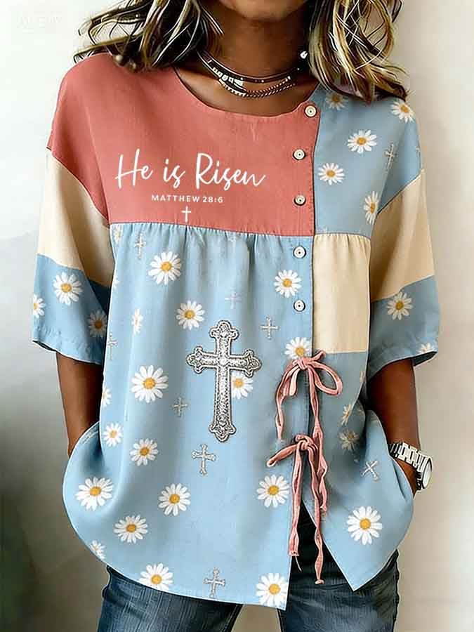 Women's Retro Faith Floral Print Top