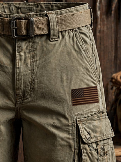 Men's Retro Outdoor Washed & Distressed Multi-Pocket Functional Cargo Shorts