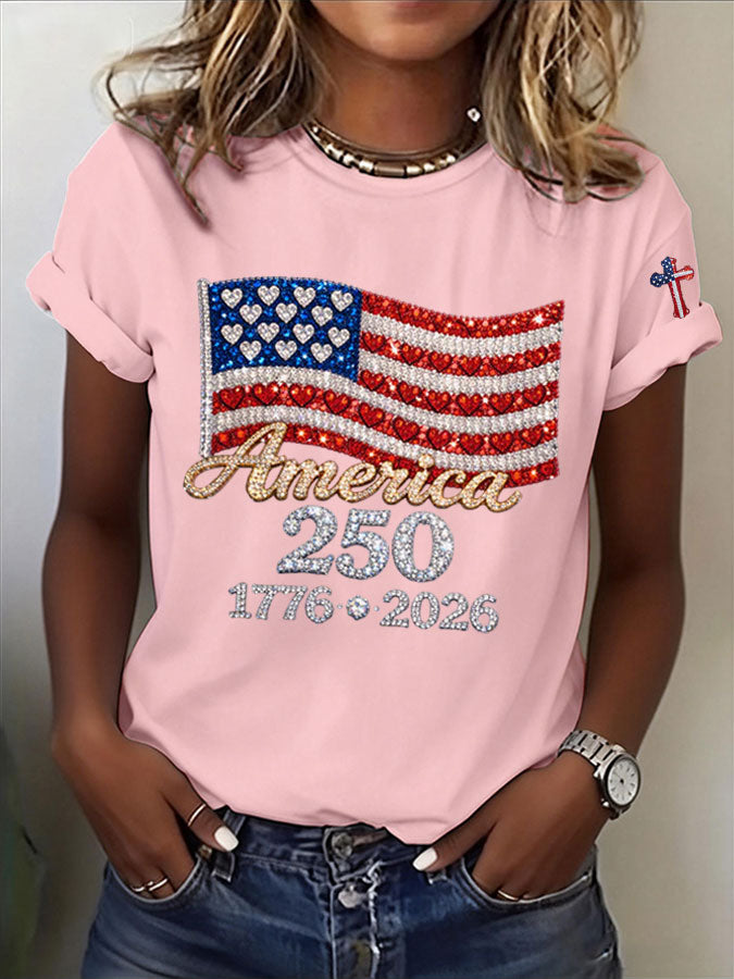 🔥Buy 3 Get 10% Off🔥Women's America Flag Print Casual T-shirt
