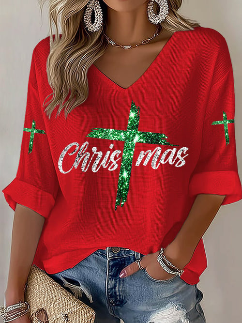 Women's Casual Printed Waffle Top