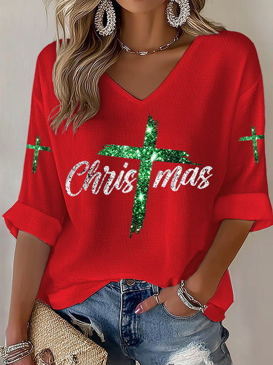 Women's Casual Printed Waffle Top