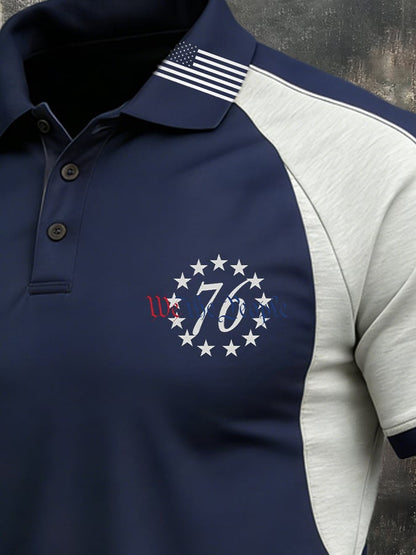 Men's Retro Patriot Color Block Polo Collar Short Sleeve