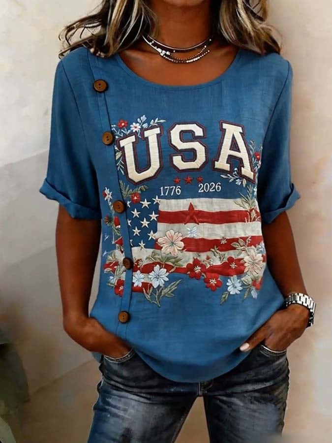 Women'S Casual Independence Day Print Top