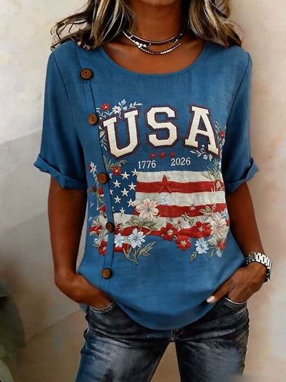Women'S Casual Independence Day Print Top