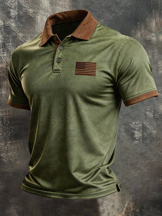Men's Retro "Patriot" Color-Block Short-Sleeve Polo Shirt
