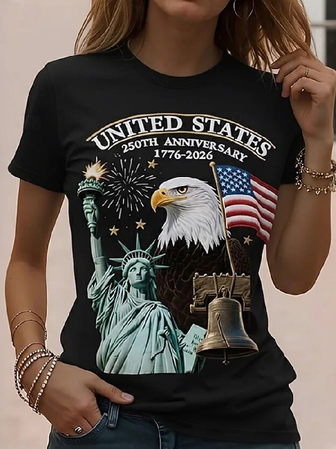 Women'S Casual Short-Sleeved T-Shirt With American 250th Anniversary Commemorative Print.