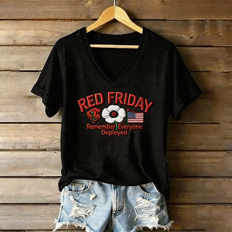 Women's Red Friday Poppy Art Print Casual T-Shirt