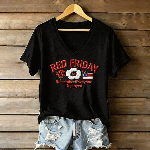 Women's Red Friday Poppy Art Print Casual T-Shirt