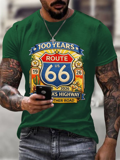 Men's Route 66 Centennial Mother Road Print Round Neck T-shirt
