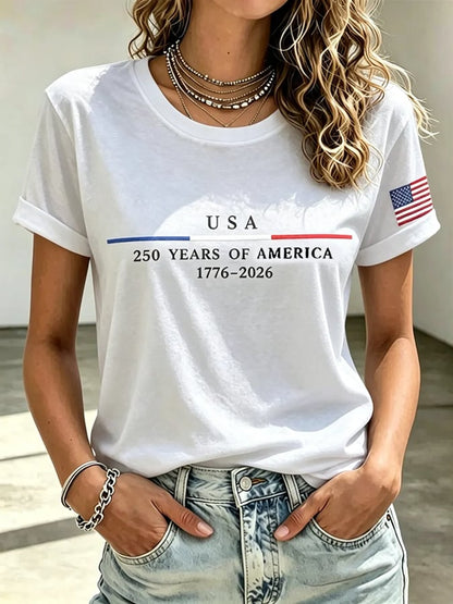 Women's casual retro American 250th  T-shirt