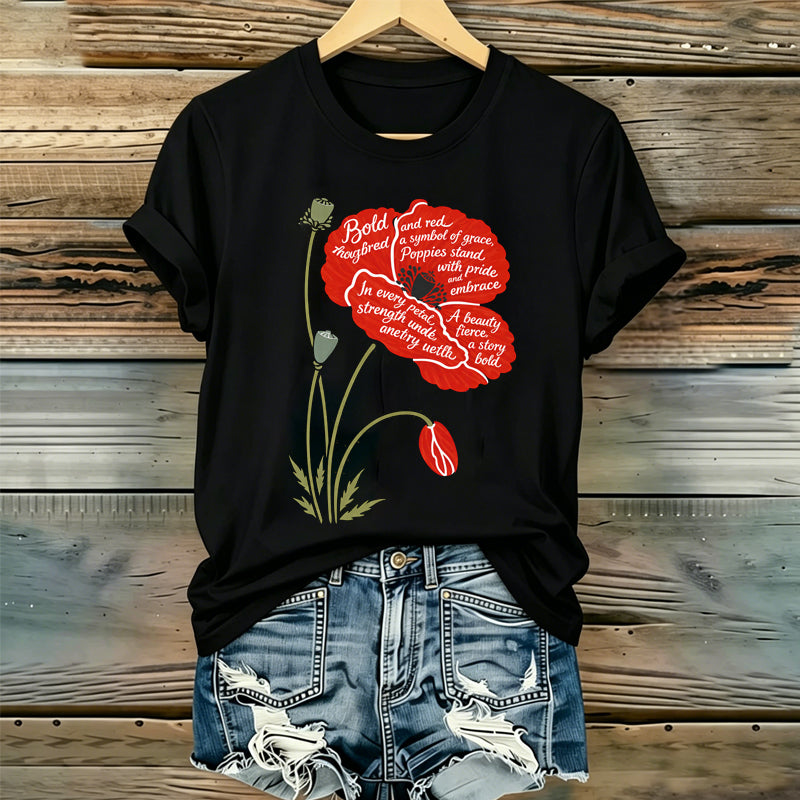 Women's Memorial Day Poppy Art Printed T-Shirt