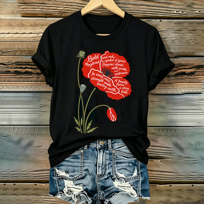 Women's Memorial Day Poppy Art Printed T-Shirt