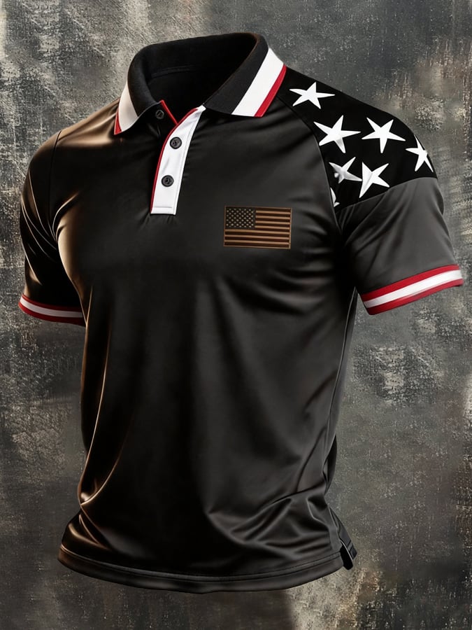 Men's Retro "Patriot" Color-Block Short-Sleeve Polo Shirt