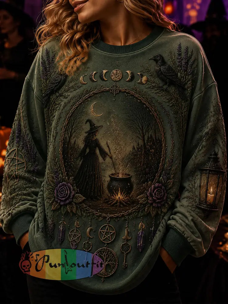 Women’s Halloween Witch Printed Casual Loose Long Sleeved Sweatshirt