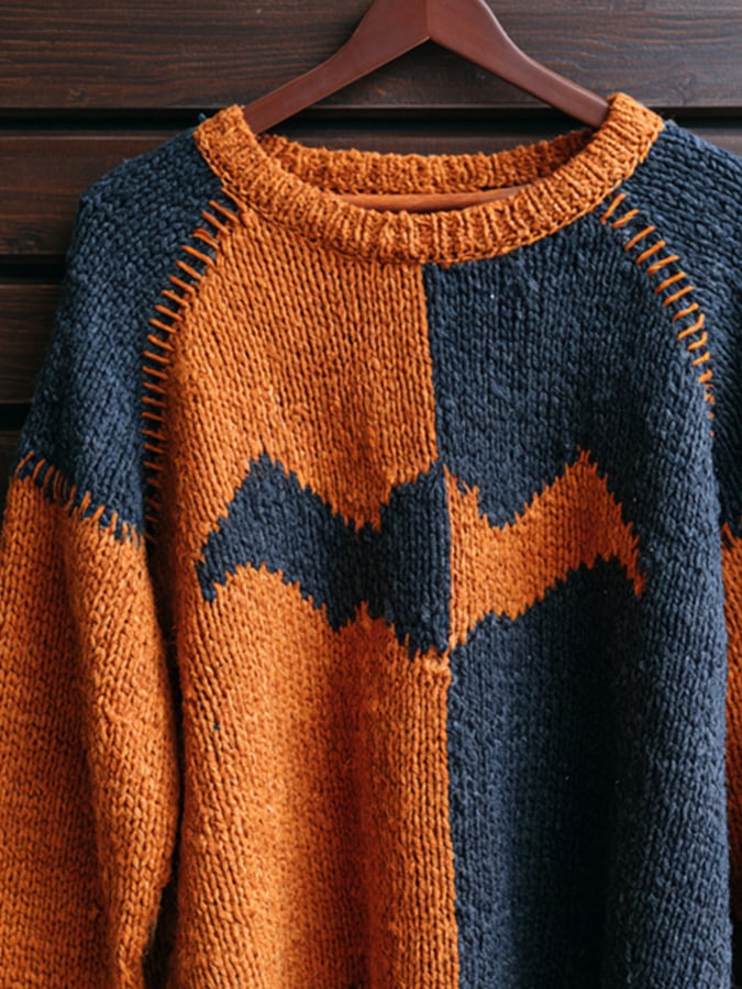 Men's Retro Color-Block Halloween Knit Top