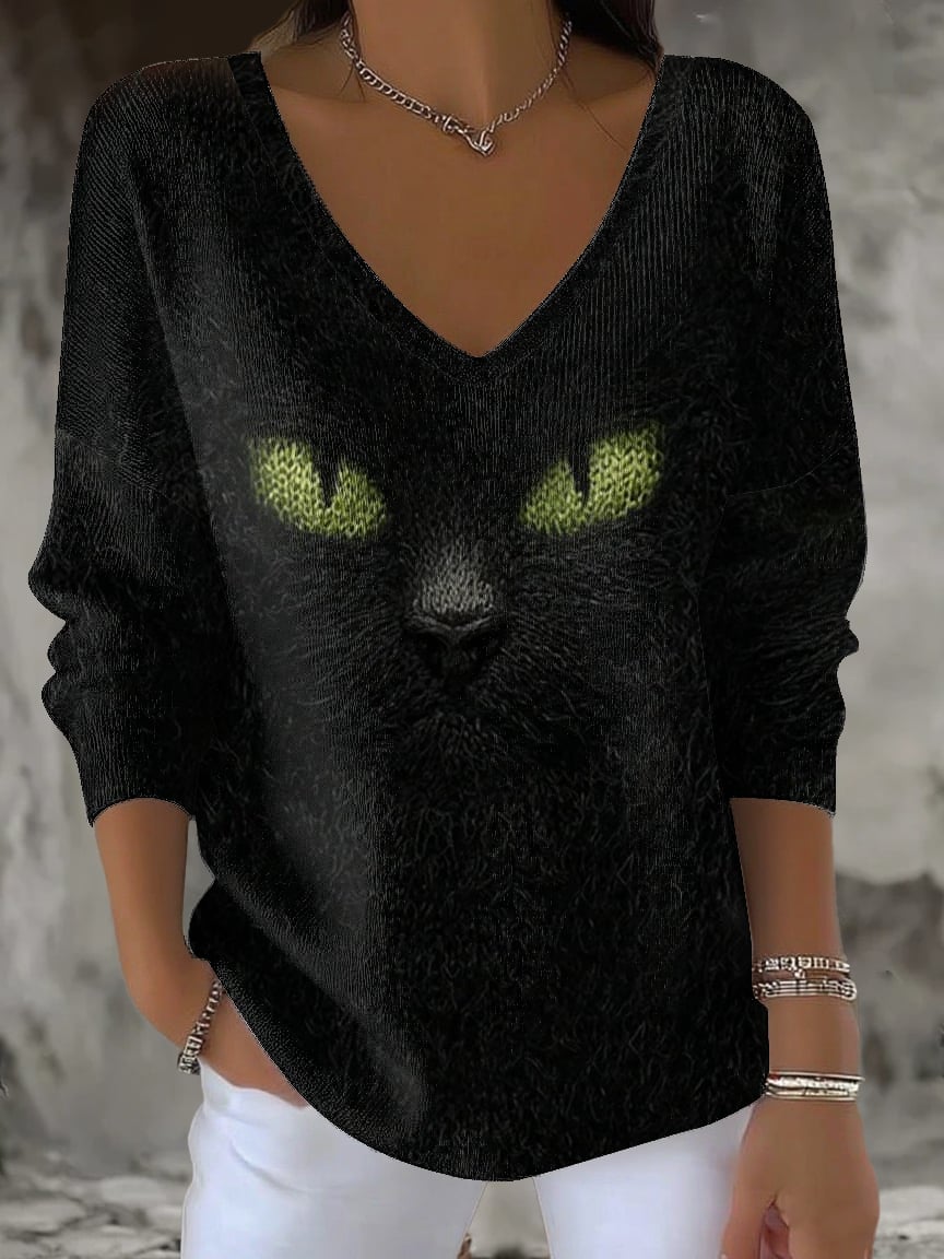 Women's  Cat  Print Casual Top