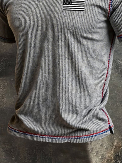 Men's Retro Color-Block "Patriot" Casual Short-Sleeve T-Shirt