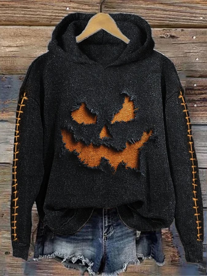 Women'S Halloween-Themed Long-Sleeved Hooded Sweatshirt
