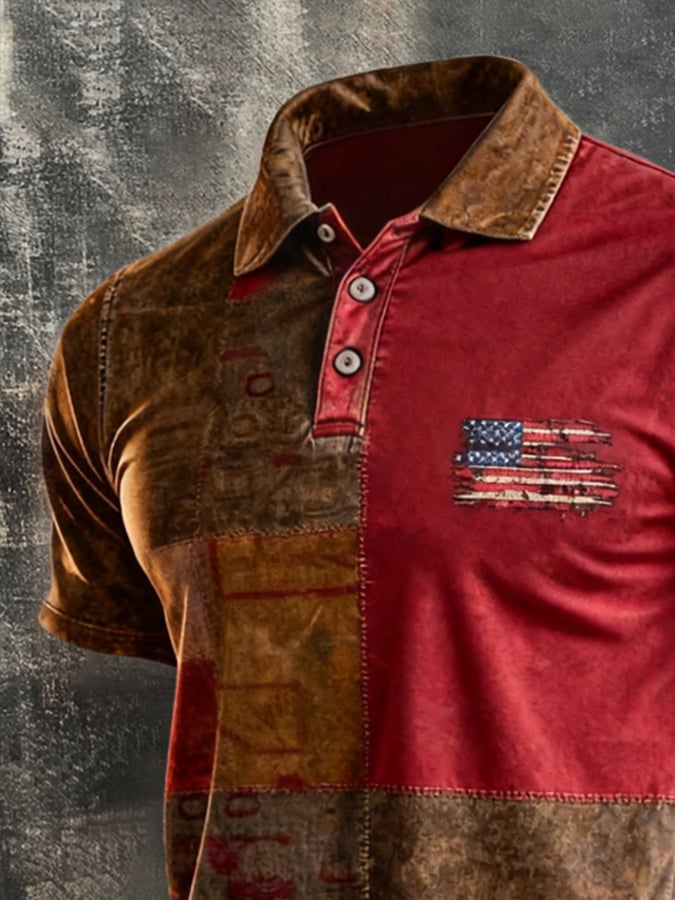 Men's Retro "Patriot" Color-Block Short-Sleeve Polo Shirt