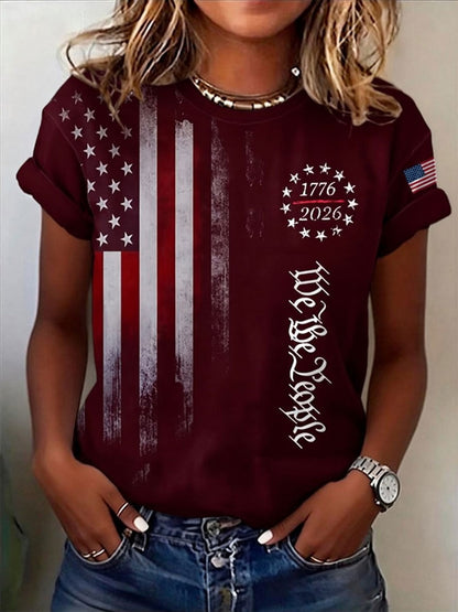 Women'S Casual American 250Th Anniversary Printed Short-Sleeve T-Shirt