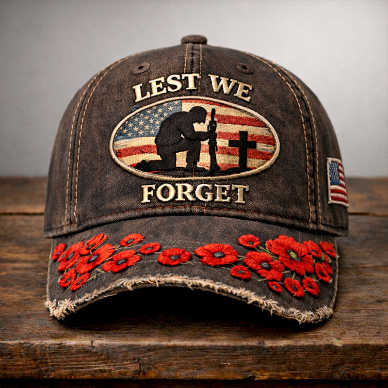 Vintage “Lest We Forget” Poppy Print Casual Hat