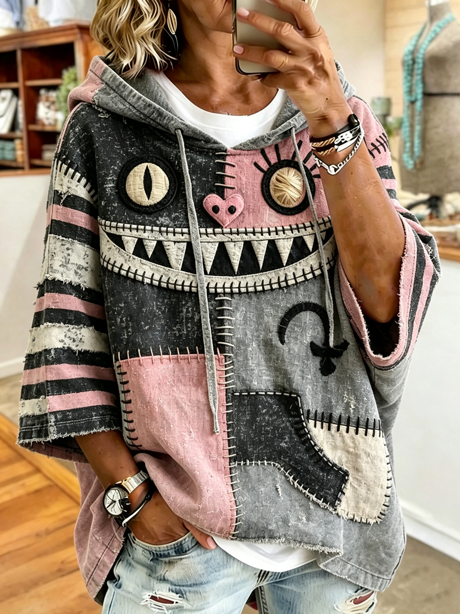 Women'S Halloween Patchwork Cat Print Casual Hoodie