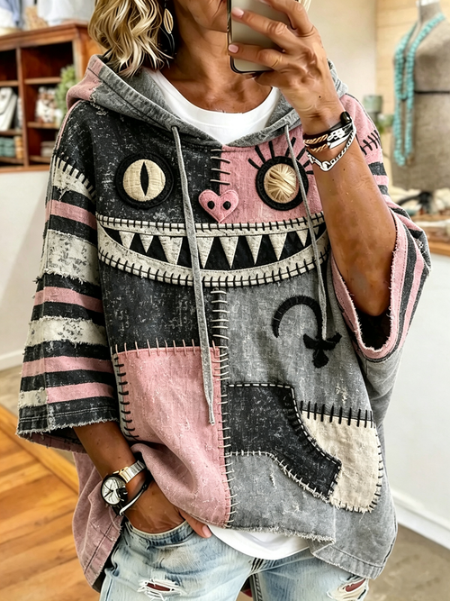 Women'S Halloween Patchwork Cat Print Casual Hoodie