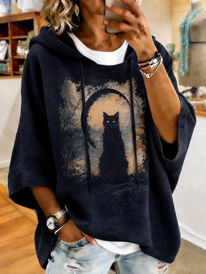 Women'S Cat Print Printed Hoodie