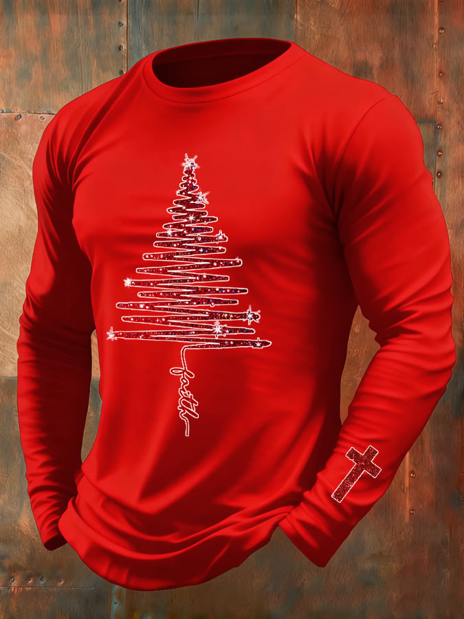 Men's Christmas Print Crew Neck Long Sleeve T-Shirt
