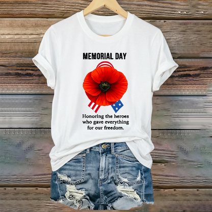 Women's "Memorial Day" Poppy Commemorative Crew-Neck T-Shirt