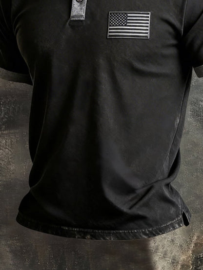 Men's Retro Patriot Color Block Polo Collar Short Sleeve