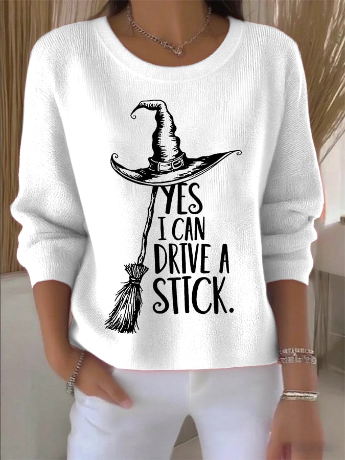 🔥HOT SALE🔥🔥Buy 2 Get 10% Off🔥Women's Yes I Can Drive A Stick Print Round Neck Sweatshirt