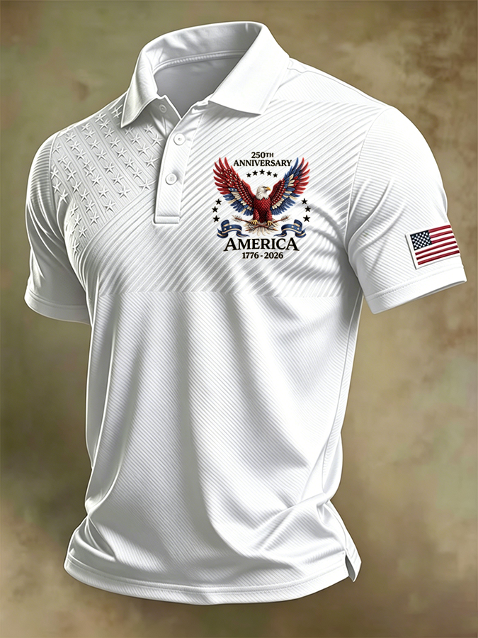 Men'S Patriotic National Flag Print Casual Polo Shirt