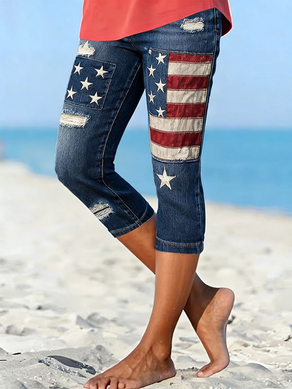 🔥Buy 3 Get 10% Off🔥Women's 250th anniversary printed cropped pants