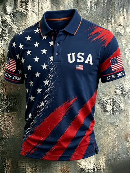 Men'S Casual USA Commemorative Printed Polo Shirt