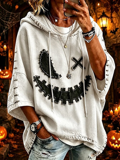 Women's Halloween Scary Pumpkin Face Art Print Hooded Sweatshirt