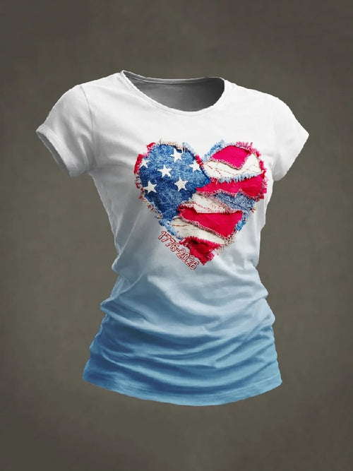 Women'S Casual Short-Sleeved T-Shirt With American 250th Anniversary Commemorative Print.