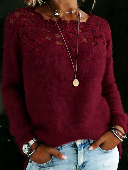 Lace Patchwork Long Sleeve Casaul Sweater