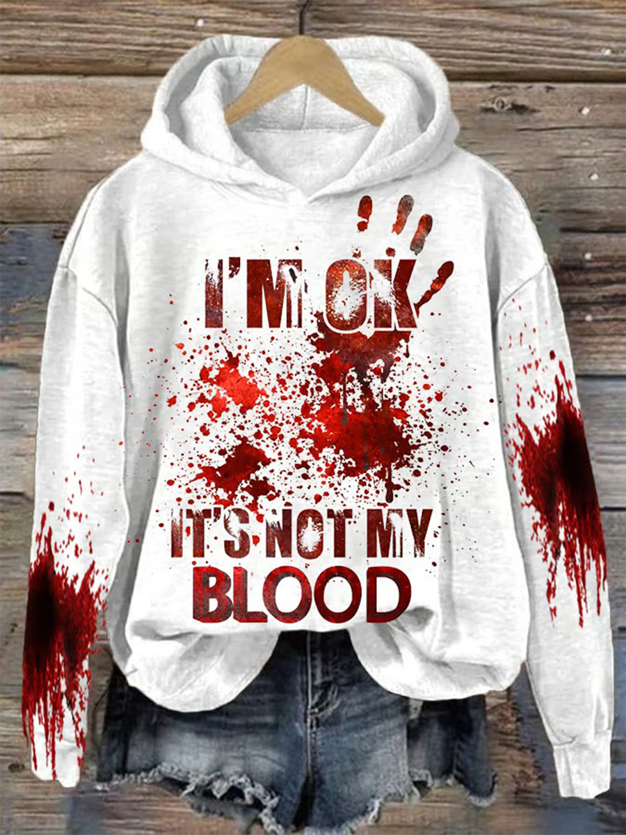 Women'S Halloween Blood Stained Printed Hoodie
