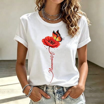 Women's Memorial Day Poppy Art Printed T-Shirt