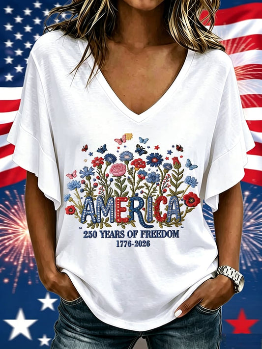 Women's casual retro American 250th  T-shirt