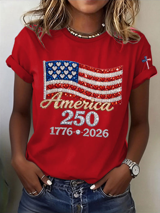 🔥Buy 3 Get 10% Off🔥Women's America Flag Print Casual T-shirt
