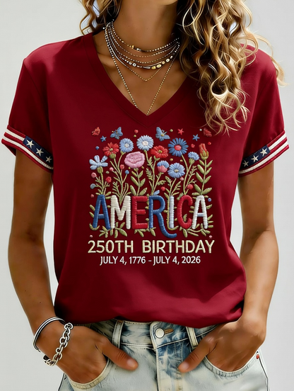 🔥Buy 3 Get 10% Off🔥Women's Independence Day 250th Anniversary Printed V-neck T-shirt