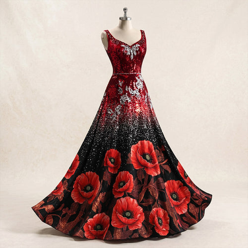 Women's With Poppy Floral Art Print Casual Dress